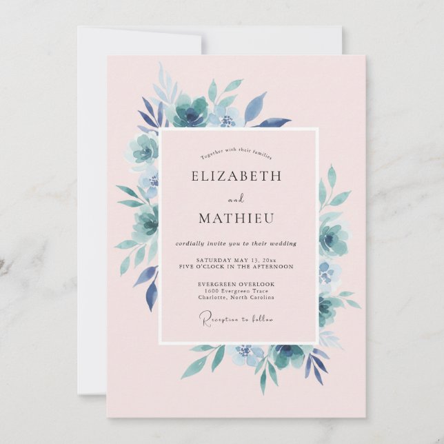 Invitación Boda Floral Soñadora Rosa Rubor (Anverso)