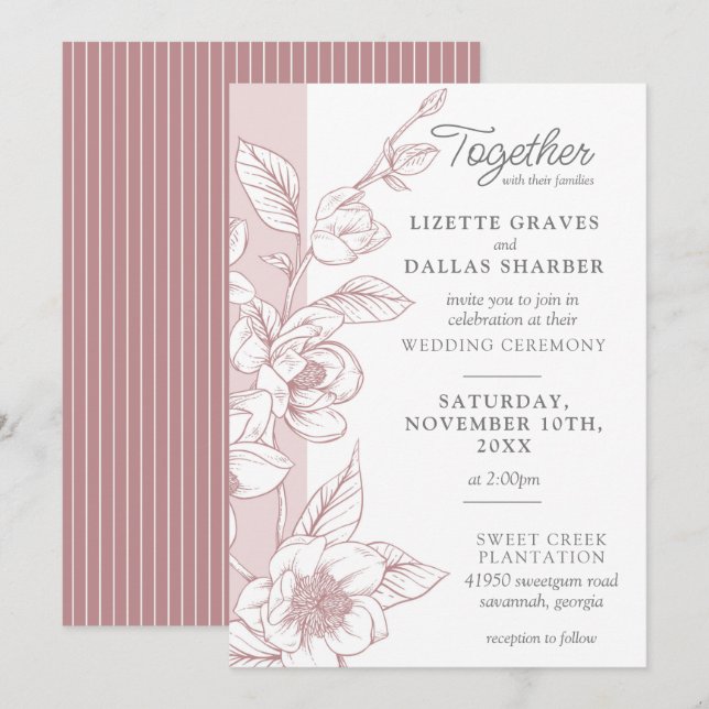 Invitación Boda floral Southern Magnolia Blossom (Anverso / Reverso)
