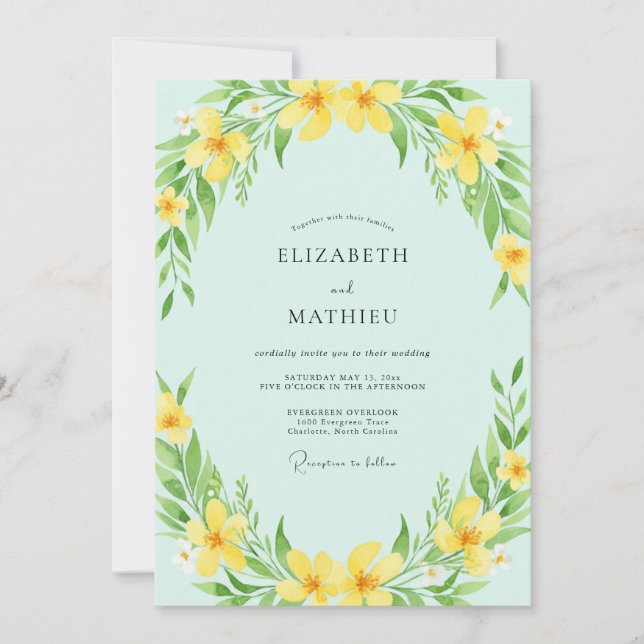 Invitación Boda floral suave amarilla de primavera (Anverso)