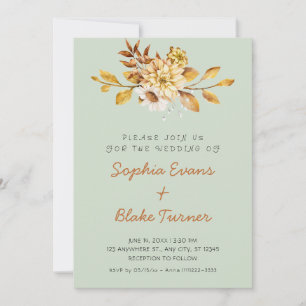 Invitación Boda Floral Suave Antiguo Rústico Verde Claro