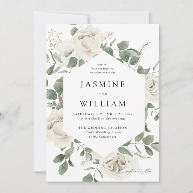 Invitación Boda floral suave blanca 2 (Anverso)