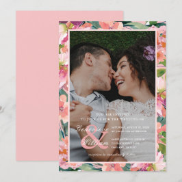 Invitación Boda floral suave color de agua rosa rosa