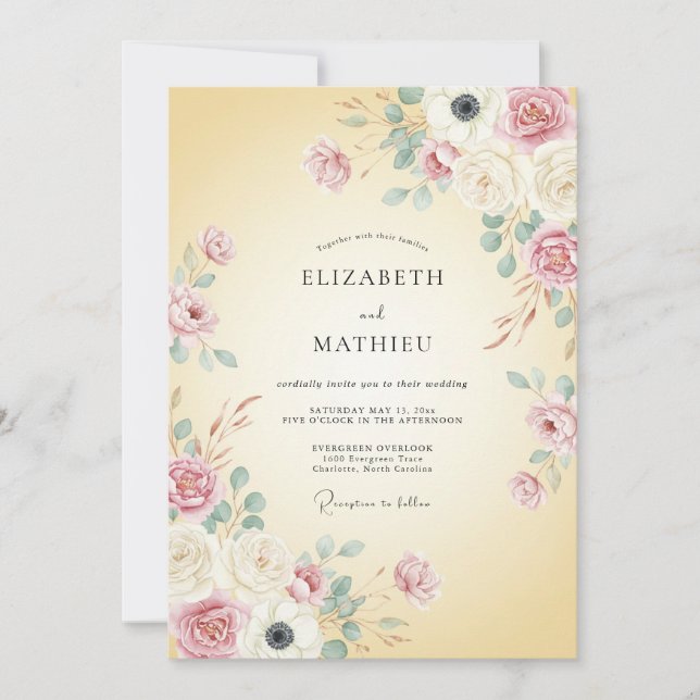 Invitación Boda Floral Suave de Buttercream (Anverso)