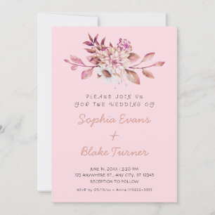Invitación Boda Floral Suave de Campo Moderno en Rosa Claro