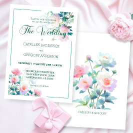 Invitación Boda floral suave de color rosa con acuarela
