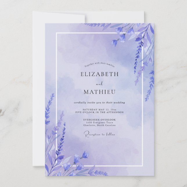 Invitación Boda floral suave de lavanda (Anverso)
