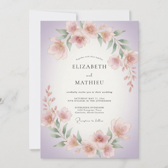 Invitación Boda floral suave de lavanda (Anverso)