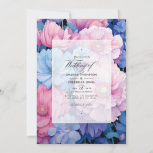 Invitación Boda floral suave de rosa y azul