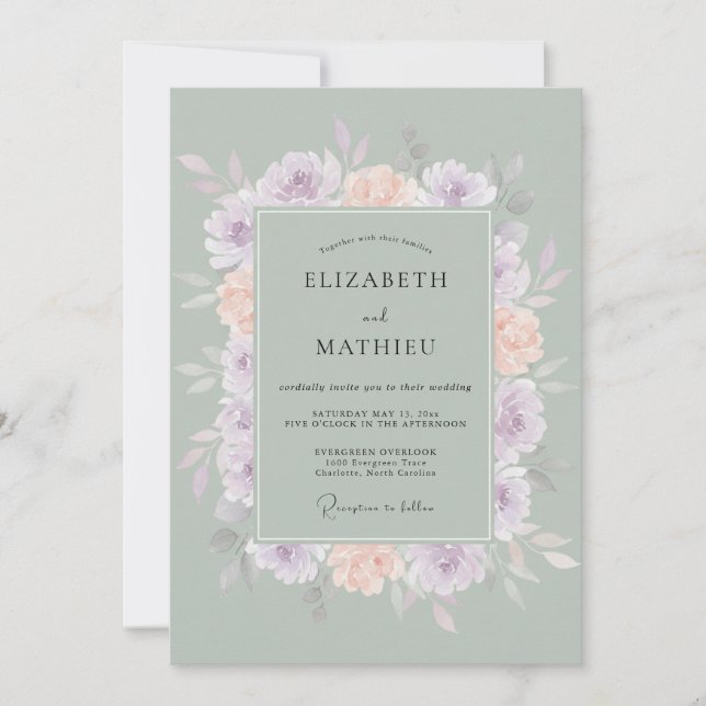 Invitación Boda Floral Suave de Salvia (Anverso)