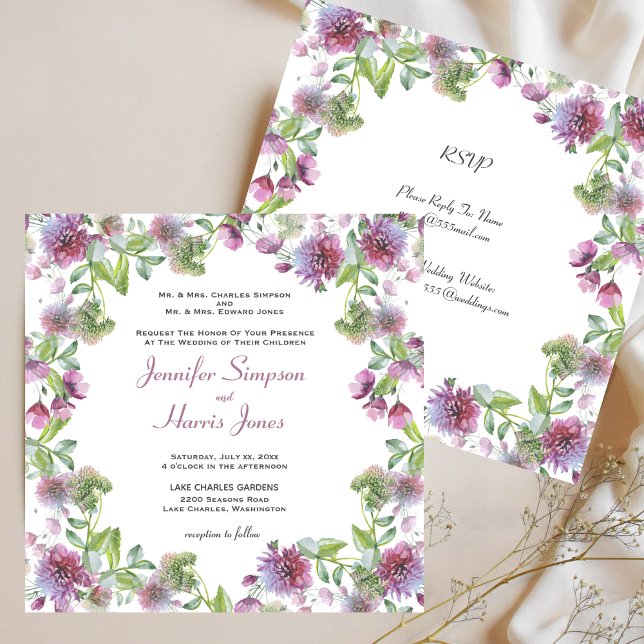 Invitación Boda floral suave de verano morado (Soft Purple Summer Floral Wedding Invitation)