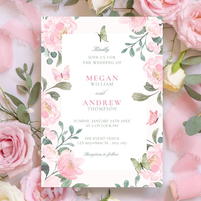 Invitación Boda floral suave rosa (Subido por el creador)