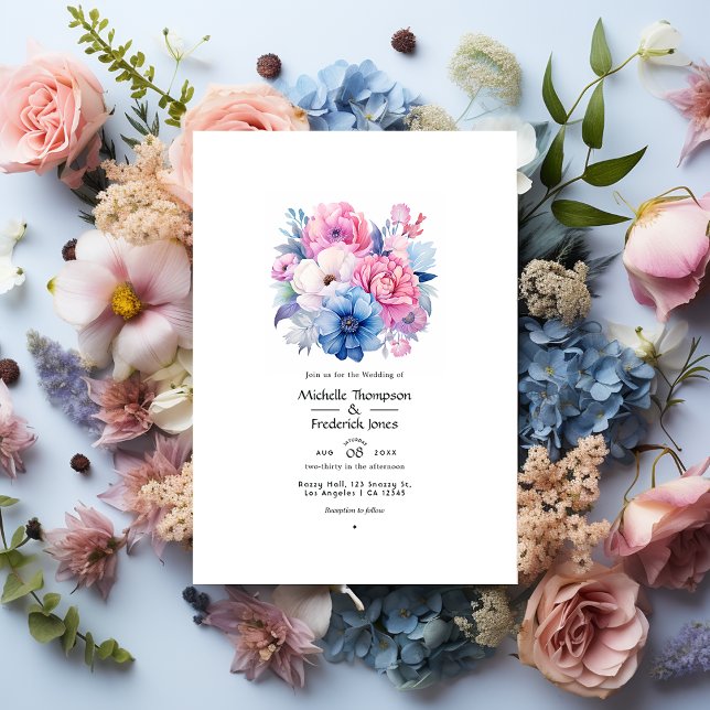 Invitación Boda floral suave rosa y azul (Subido por el creador)