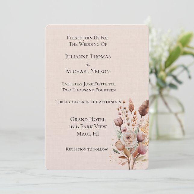 Invitación Boda floral suave Rubor Peach (Anverso de pie)
