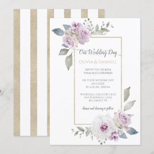 Invitación Boda floral suave violeta morada de lavanda dorada