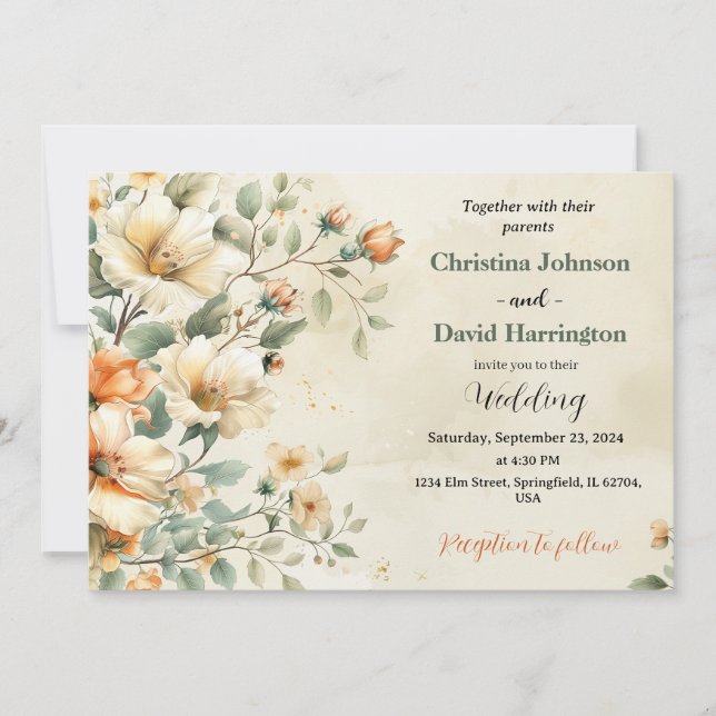 Invitación Boda floral suave y rústica elegante (Anverso)