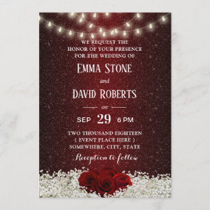 Invitación Boda floral subió purpurina rojo moderno de