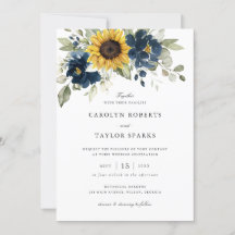 Boda Floral Sunflowers Navy Blue Greenery