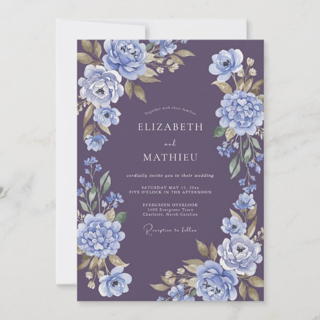 Invitación Boda Floral Suntuosa de Ciruela (Anverso)