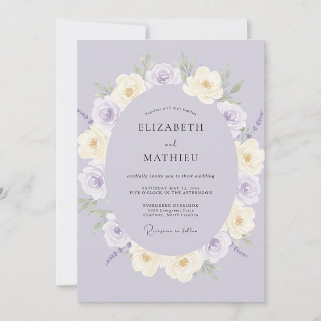 Invitación Boda floral suntuosa de lavanda (Anverso)