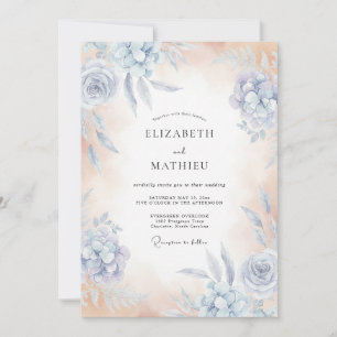 Invitación Boda Floral Susurrante de Azul Cielo