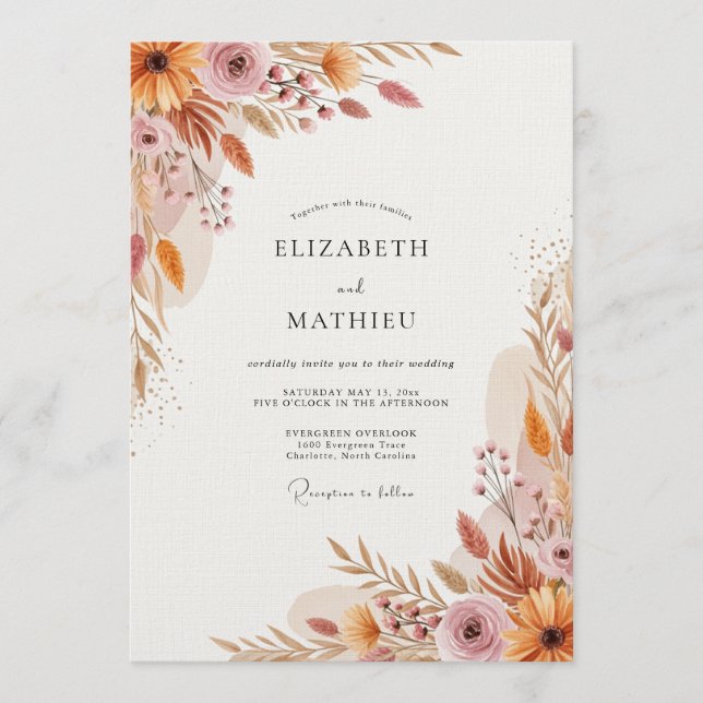 Invitación Boda Floral Sutil de Azafrán (Anverso)