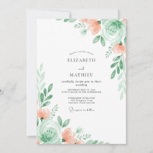 Invitación Boda floral sutil de verde menta