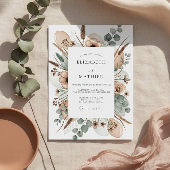 Invitación Boda Floral Tan Painterly (Subido por el creador)