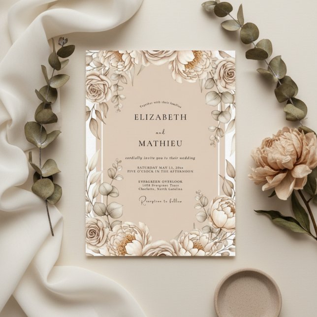 Invitación Boda floral tan pintada (Subido por el creador)