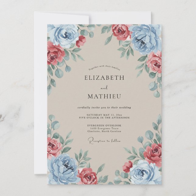 Invitación Boda Floral Tan Sofisticada (Anverso)