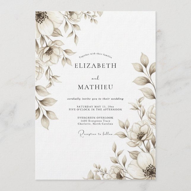 Invitación Boda Floral Taupe Bloom (Anverso)