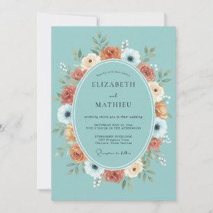 Invitación Boda Floral Teal Bloom