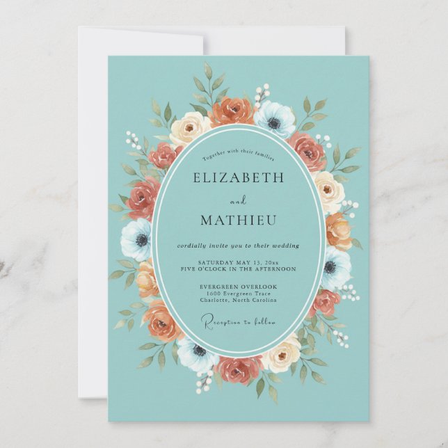 Invitación Boda Floral Teal Bloom (Anverso)