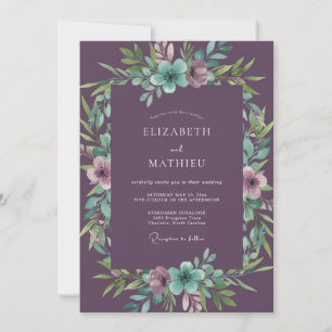 Invitación Boda floral teal Deep Purple