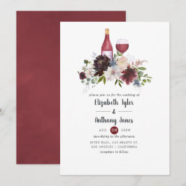 Invitación Boda floral temática de vino borgoña y rubor