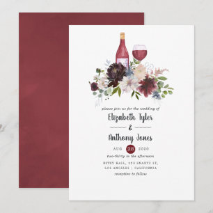 Invitación Boda floral temática de vino borgoña y rubor