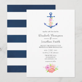 Invitación Boda floral temática náutica acuarela
