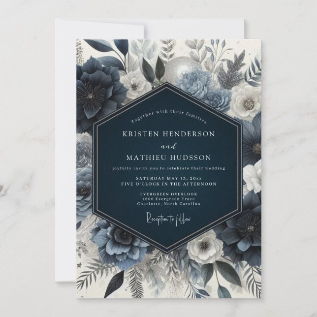 Invitación Boda floral temperamental de la Marina (Anverso)