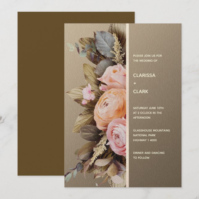 Invitación Boda floral temperamental moderna y audaz (Anverso / Reverso)