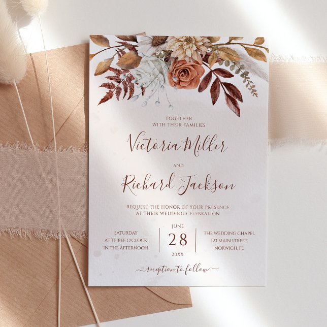 Invitación Boda Floral Terracota Otoño Rústica (Subido por el creador)
