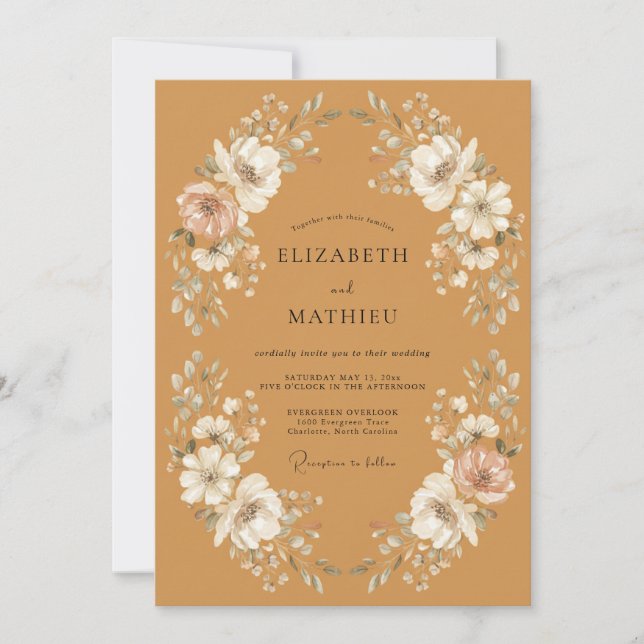 Invitación Boda Floral Terracota Pintada (Anverso)