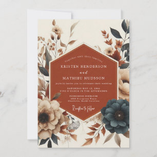 Invitación Boda Floral Terracota Teal Malhumor