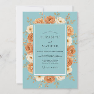 Invitación Boda floral terrosa azul cielo