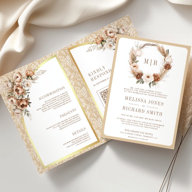 Invitación Boda floral terrosa beige neutral boho Pampas (Subido por el creador)