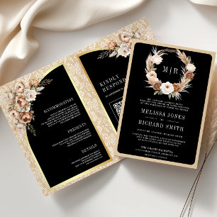 Invitación Boda Floral Terrosa Beige Pampas Negro