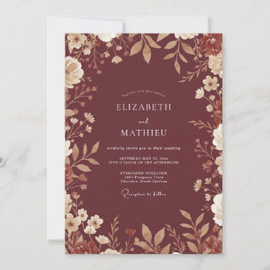Invitación Boda floral terrosa granate