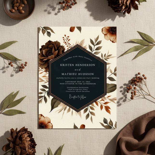 Invitación Boda Floral Terrosa Marrón (Subido por el creador)