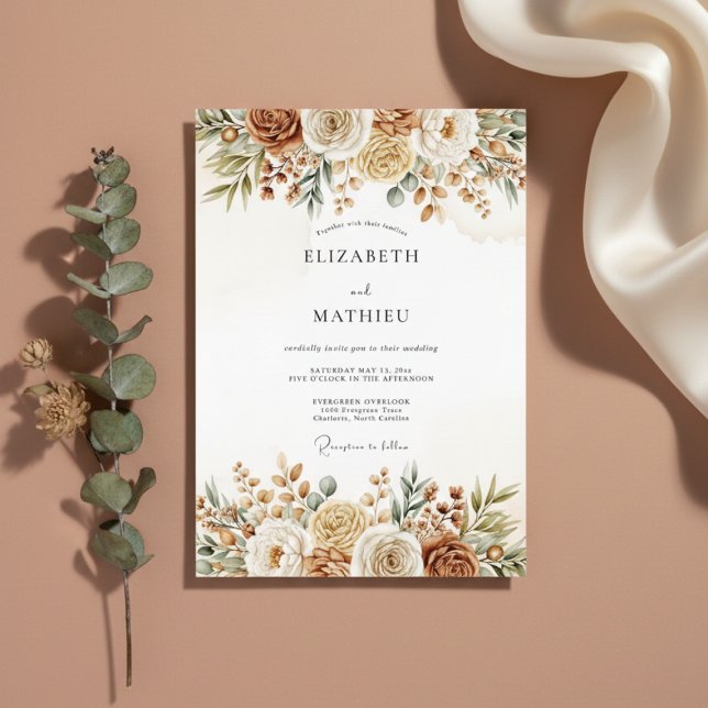 Invitación Boda floral terrosa ocre (Subido por el creador)