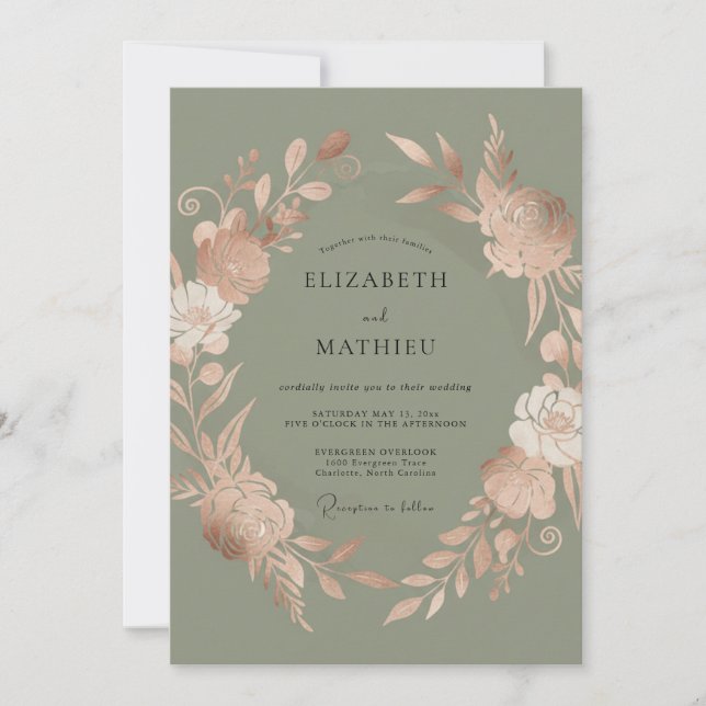 Invitación Boda Floral Terrosa Salvia (Anverso)