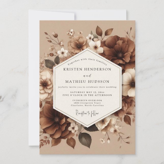 Invitación Boda Floral Terrosa Sepia (Anverso)