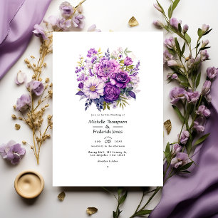 Invitación Boda floral tonos de púrpura